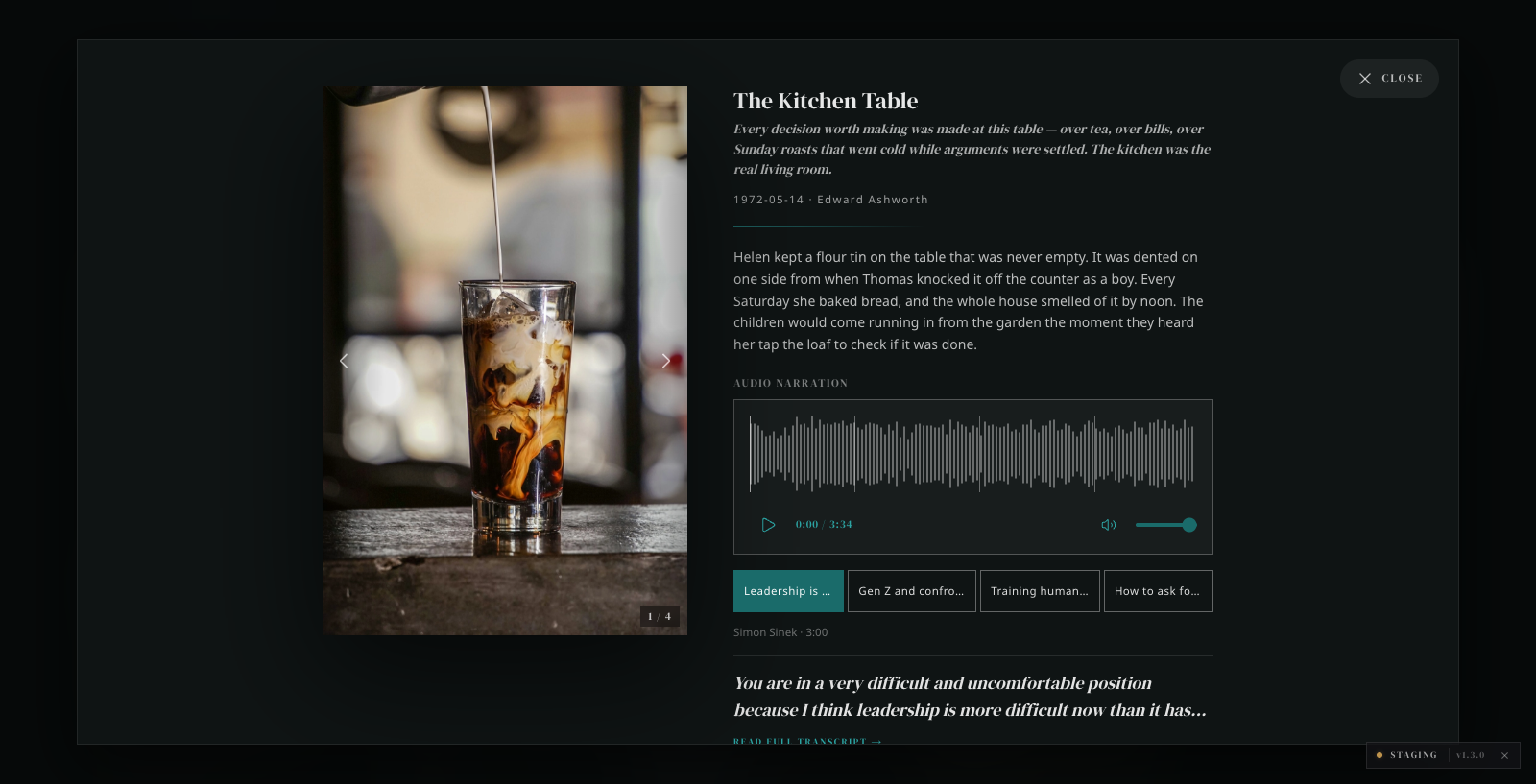 The Kitchen Table — photo set with audio narration in the lightbox