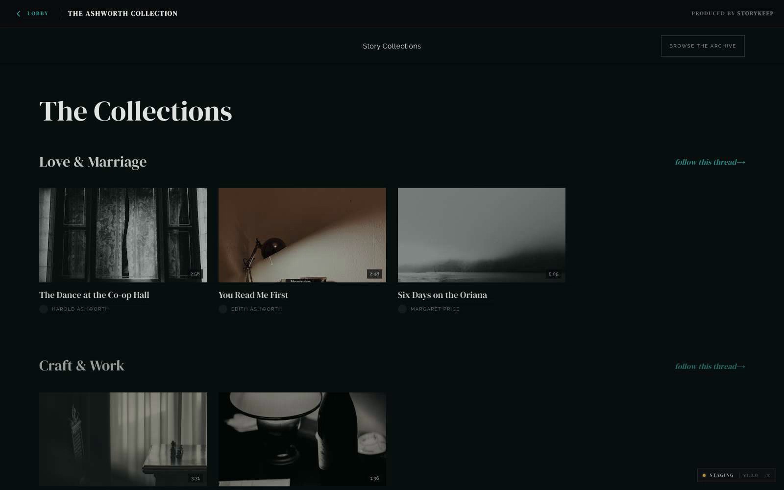 The Collections wall — theme bands with see-all invitations